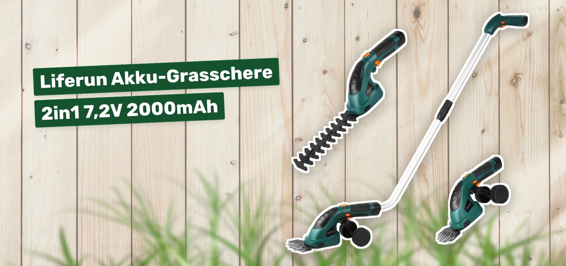 Liferun Akku-Grasschere 2in1 7,2V 2000mAh