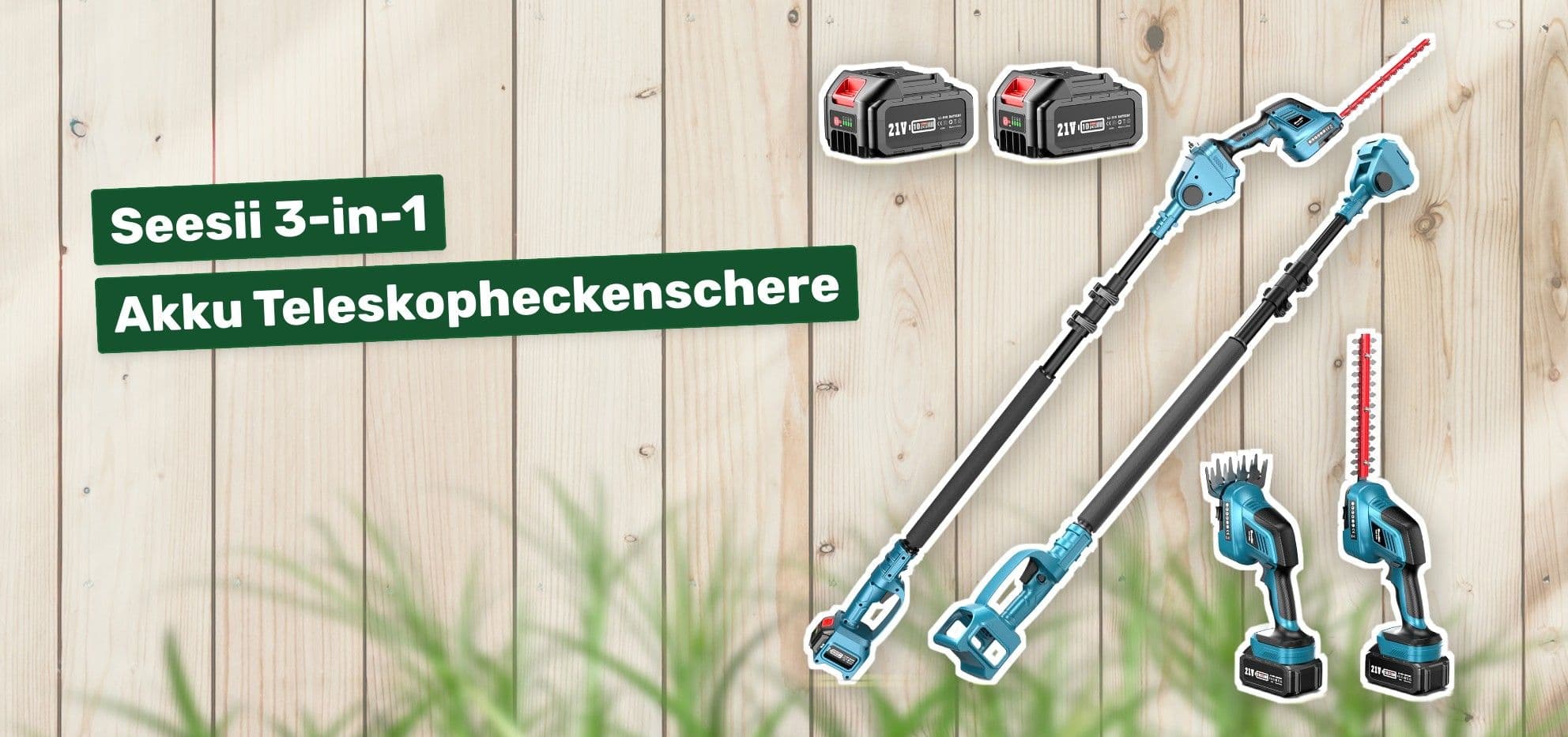 Seesii 3-in-1 Akku Teleskopheckenschere