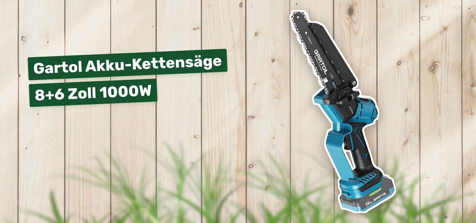 Gartol Akku-Kettensäge 8+6 Zoll 1000W