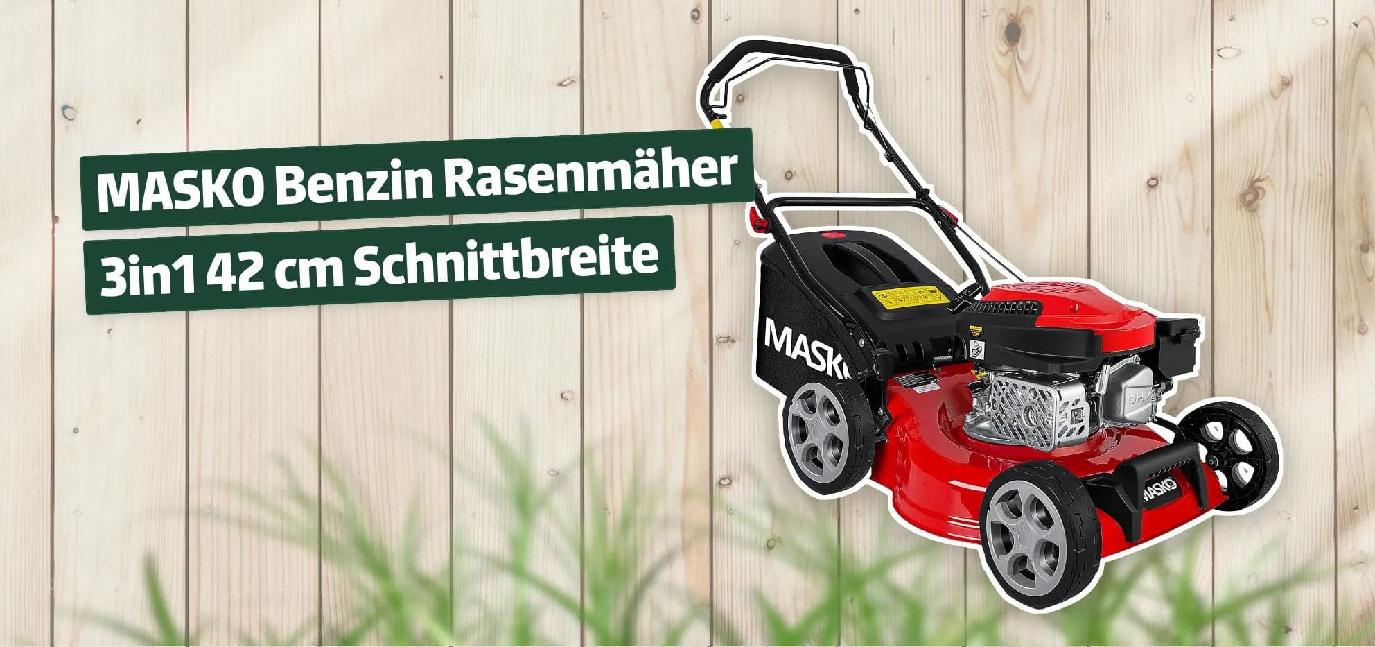MASKO Benzin Rasenmäher 3in1 42 cm Schnittbreite