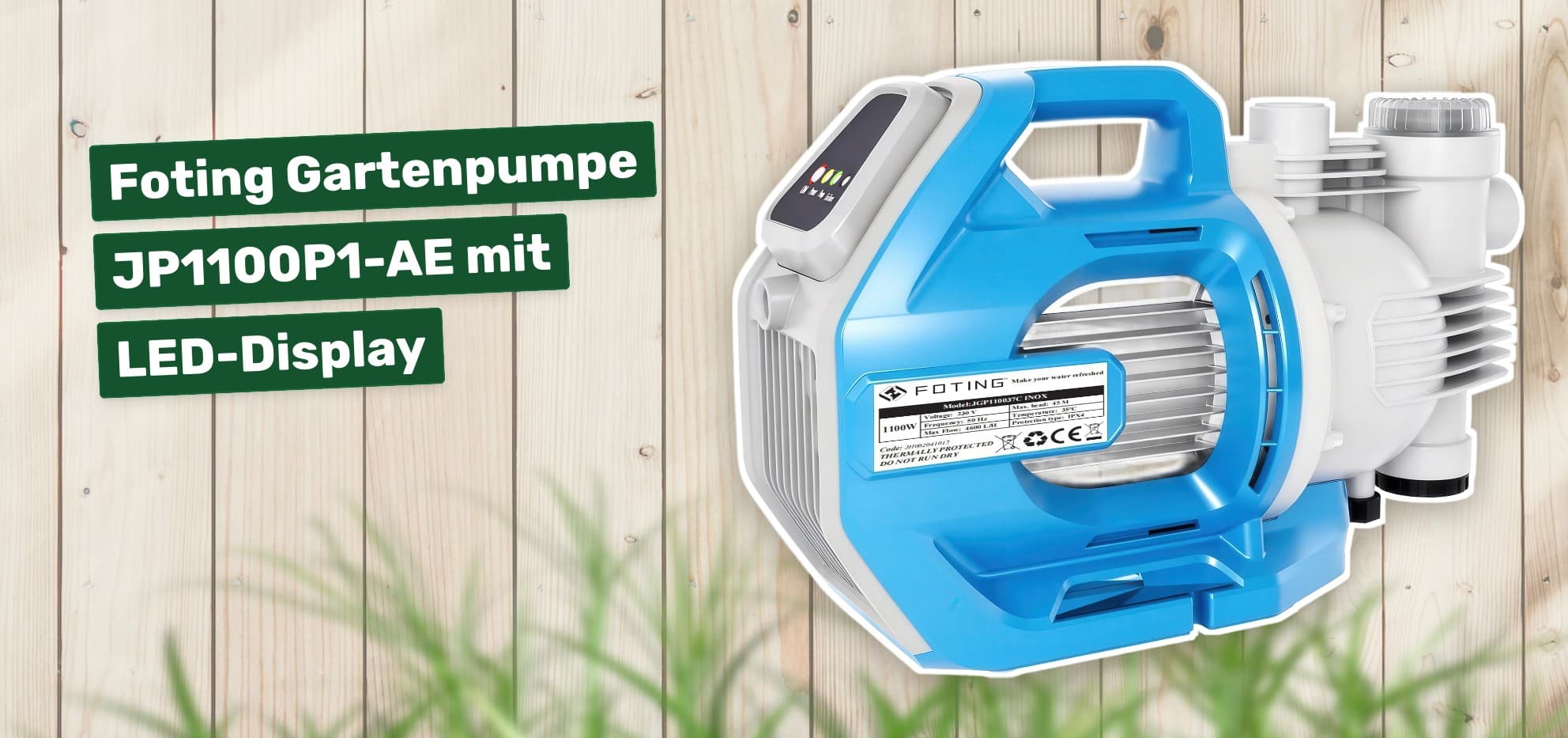 Foting Gartenpumpe JP1100P1-AE mit LED-Display