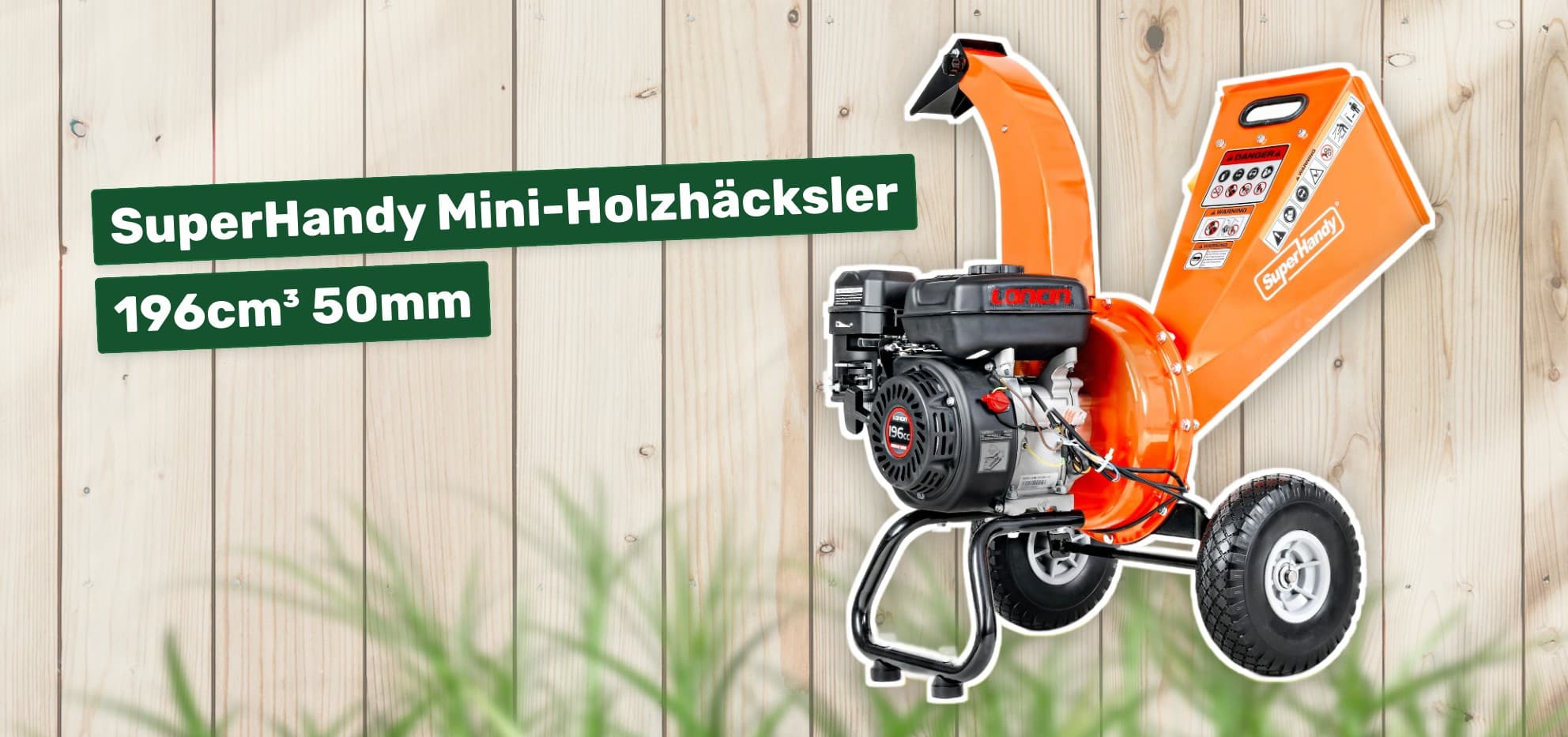 SuperHandy Mini-Holzhäcksler 196cm³ 50mm
