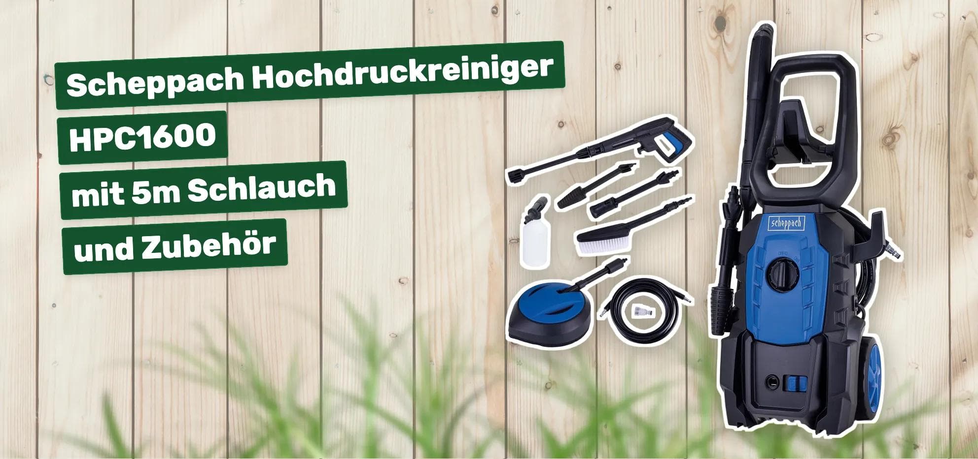 Scheppach Hochdruckreiniger HPC1600 mit 5m Schlauch und Zubehör